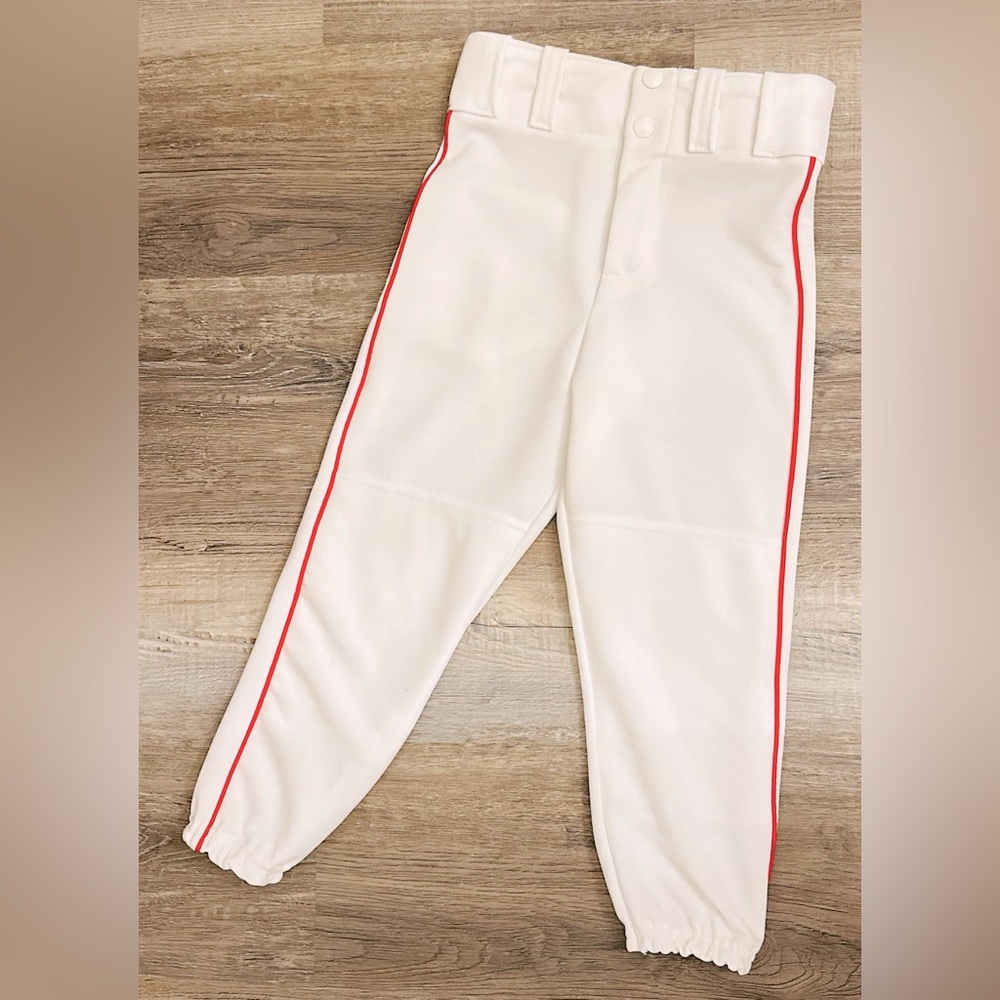 Don Alleson Youth Baseball Athletic Pants white with red on stripe.